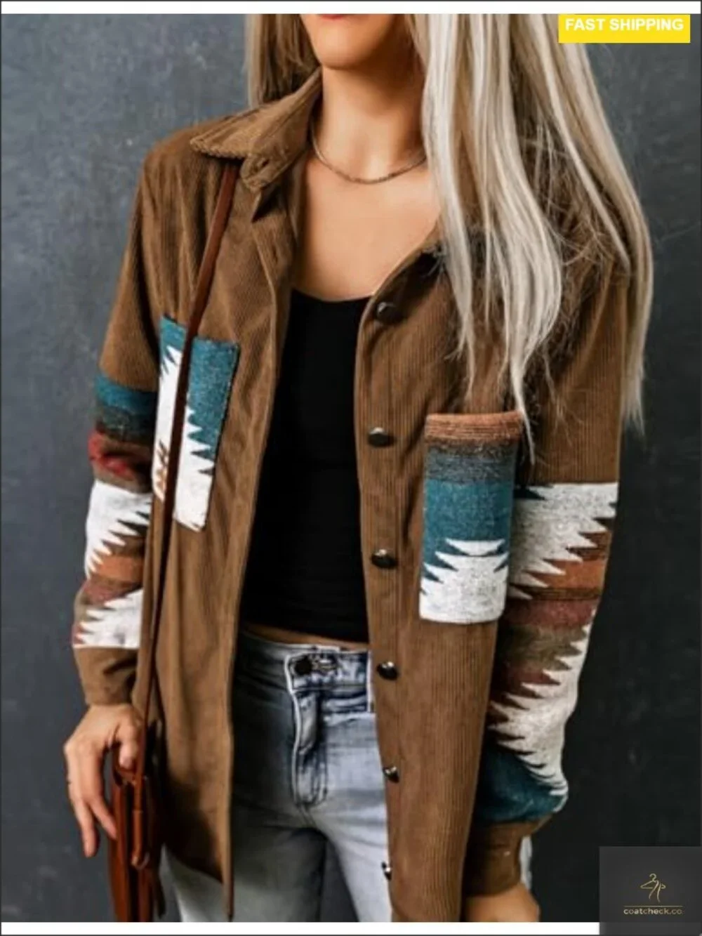 Women's Corduroy Flannel Shirt Shacket Long Sleeve Button Down with Pockets - Picture 5 of 5
